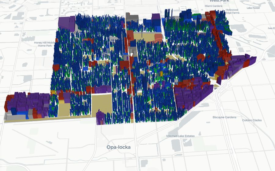 Miami Gardens in 3D after Amendment 3, with non-homestead towers taller