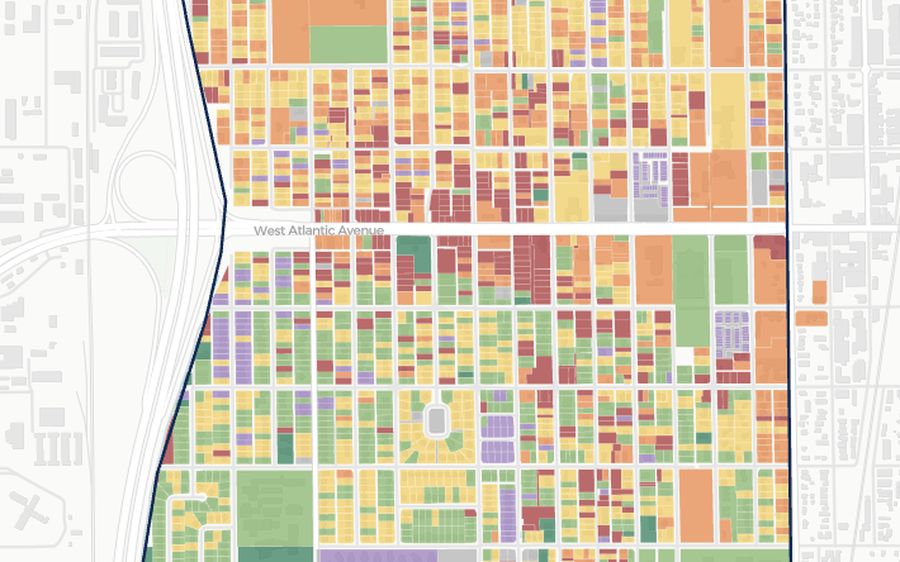 Delray Beach CRA with every parcel colored by building value against land value